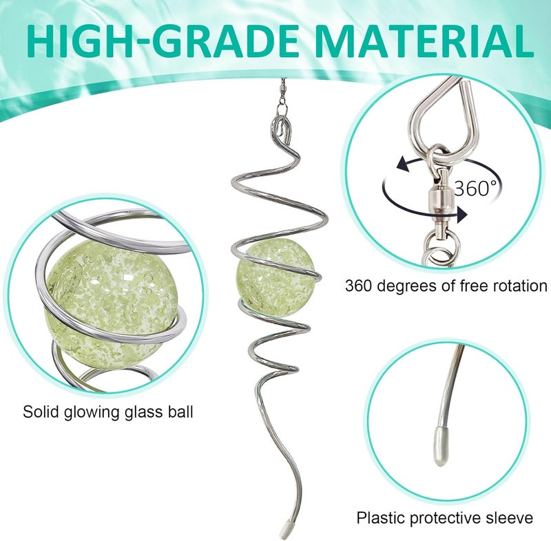 Eiryhope Glow in The Dark Gazing Ball Spiral Tail - Wind Spinner Stabilizer with Glow Glass Ball & Swivel Hook, Hanging Garden Decoration Sun Catcher Rainbow Maker Decor for lndoor Outdoor 13" Height - Image 5